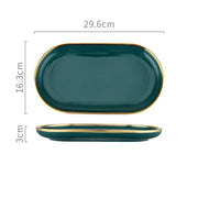 9 Piece Dinner Set, Green And Gold-Weilai Concept-Weilai Concept