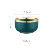 9 Piece Dinner Set, Green And Gold-Weilai Concept-Weilai Concept