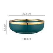 9 Piece Dinner Set, Green And Gold-Weilai Concept-Weilai Concept
