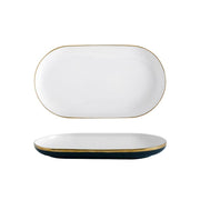 9 Piece Dinner Set, White And Dark Blue-Weilai Concept-Weilai Concept