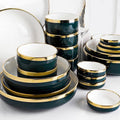 9 Piece Dinner Set, White And Dark Blue-Weilai Concept-Weilai Concept