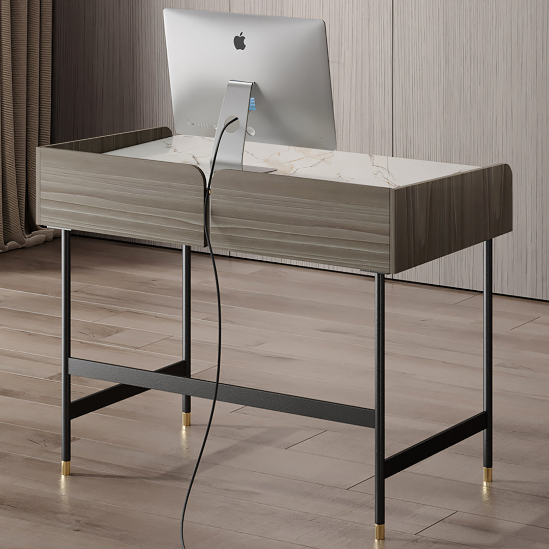 Mateo Office Desk With Drawers, With Shelves with wooden home office desk