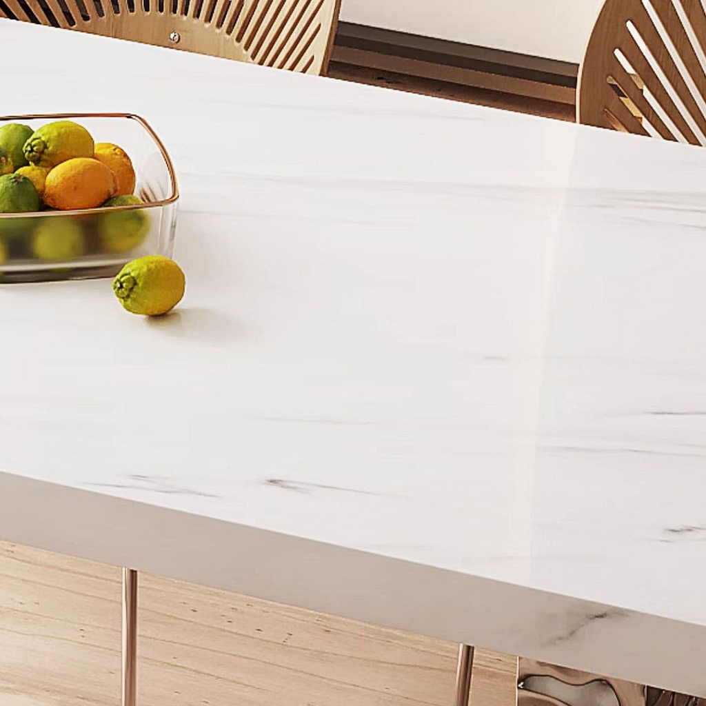 Madison Dining Table, White Sintered Stone & Acrylic with wooden circle dining table