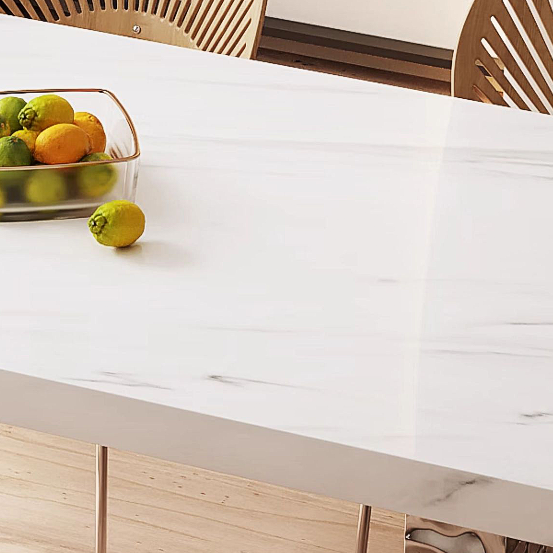 Madison Dining Table, White Sintered Stone & Acrylic with wooden circle dining table