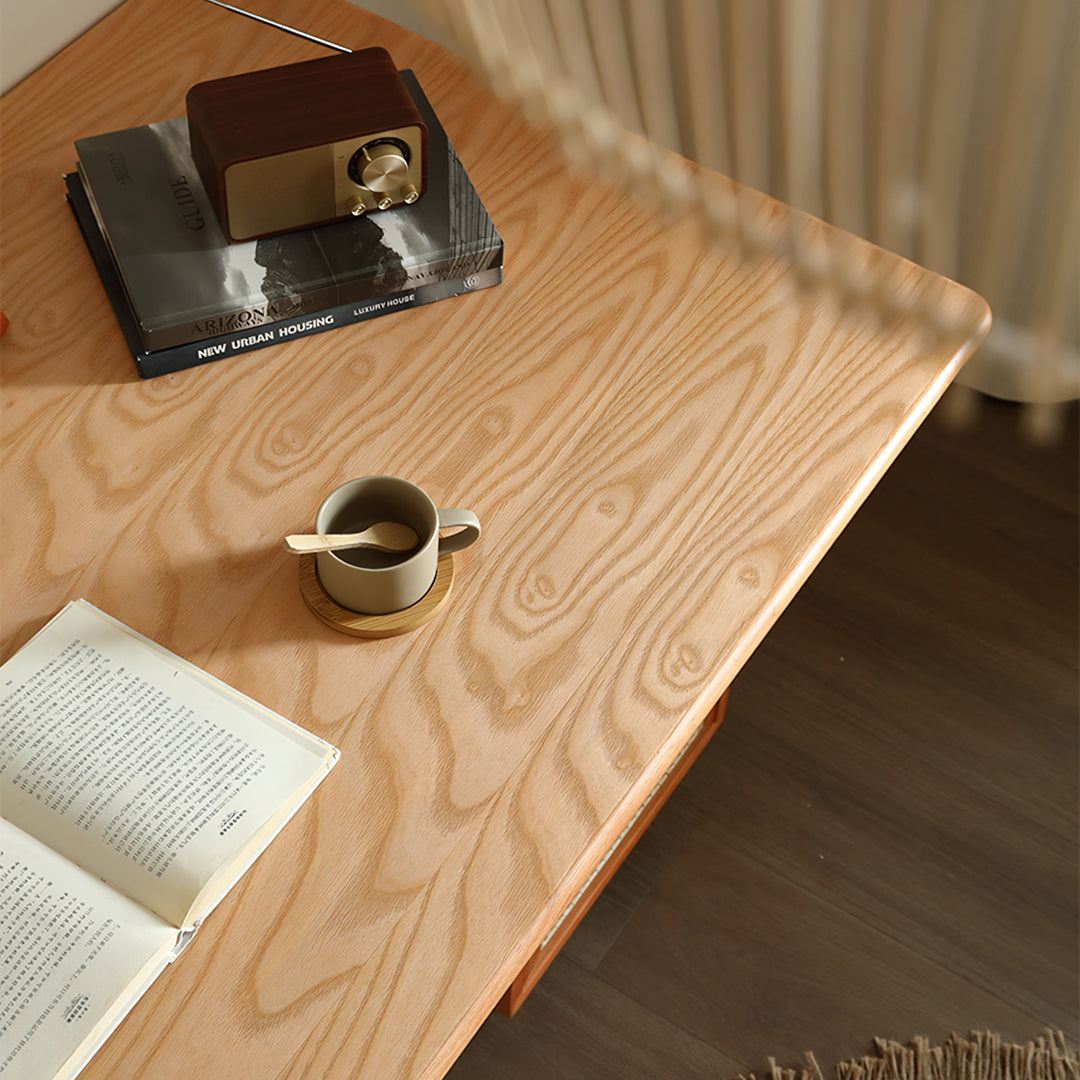Anya Office Desk With Storage & Office Chair, Ash Wood & Rattan with l shaped office desks