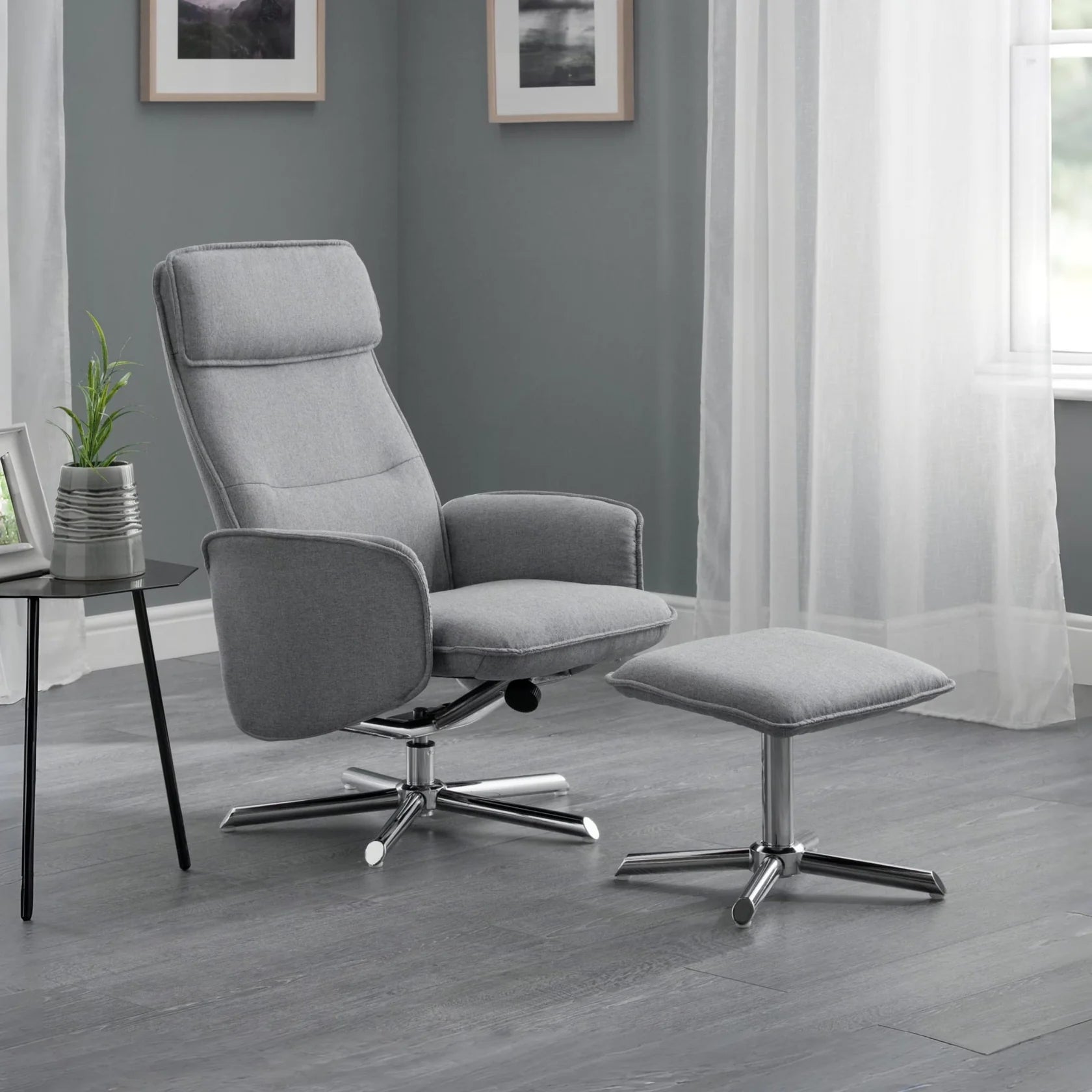 Aria Recliner Chair With Stool - Grey Linen