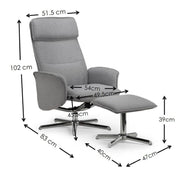 Aria Recliner Chair With Stool - Grey Linen
