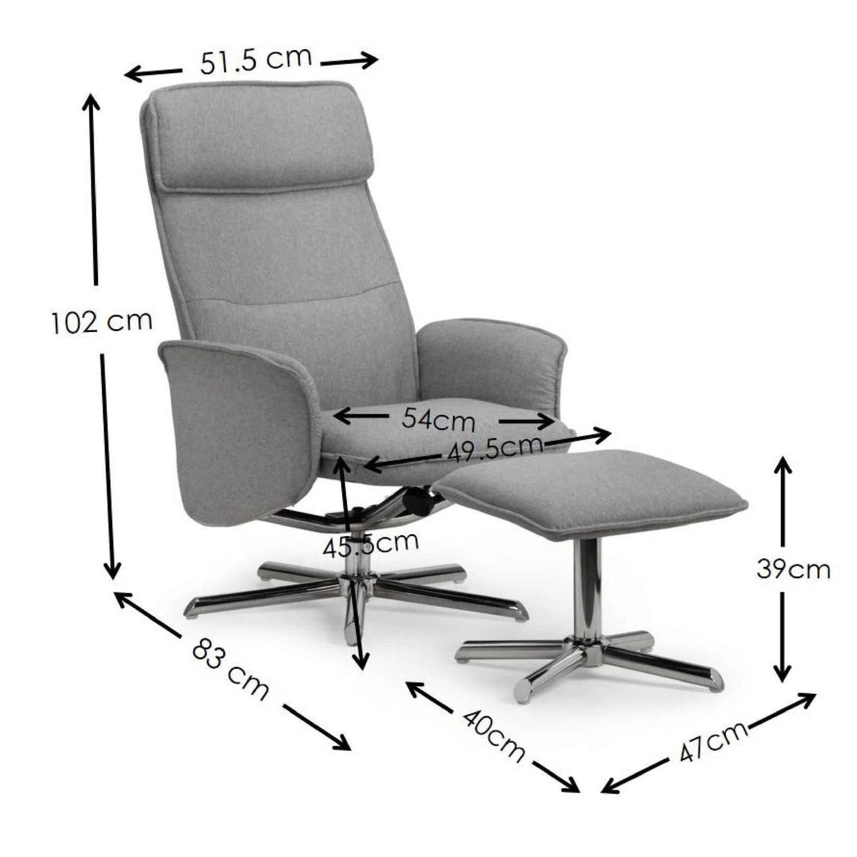 Aria Recliner Chair With Stool - Grey Linen