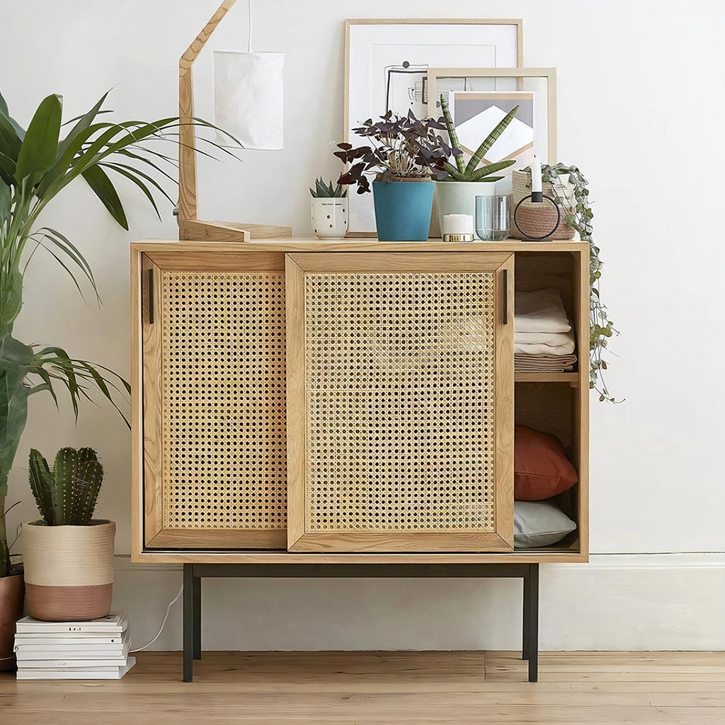 Acacia Cane Rattan Sideboard - walnut sideboards