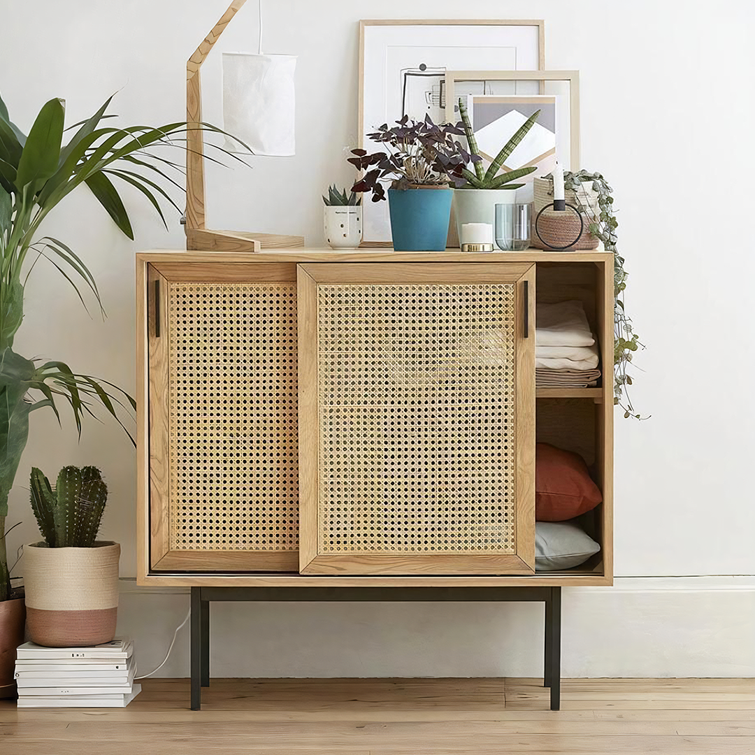 Acacia Cane Rattan Sideboard - walnut sideboards