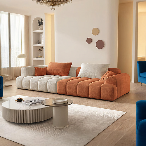 Arabella Module Sofa, Two Seater Sofa, Three Seater Sofa, Four Seater, Corduroy Fabric, side view of grey corner sofa