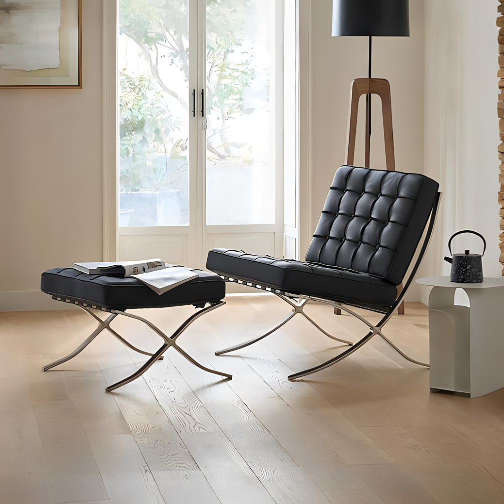 Barcelona Chair And Ottoman, Real Leather-Weilai-Weilai Concept