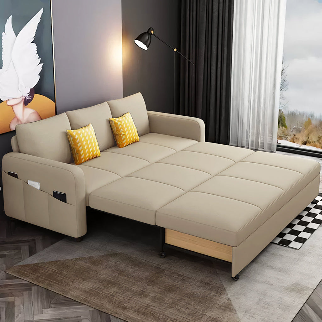 Gabriel Two Seater Sofa Bed, Linen with folding bed and sofa