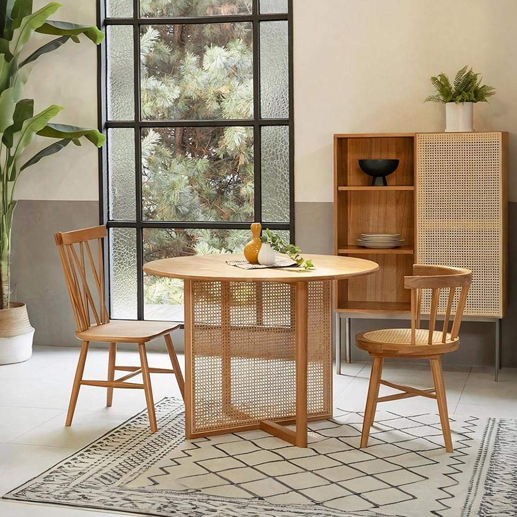 Bruce Rattan Dining Table, Light Oak, Round - 12 seater dining table