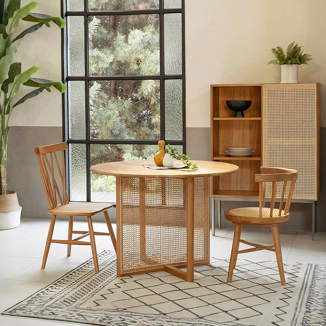 Bruce Rattan Dining Table, Light Oak, Round - 12 seater dining table