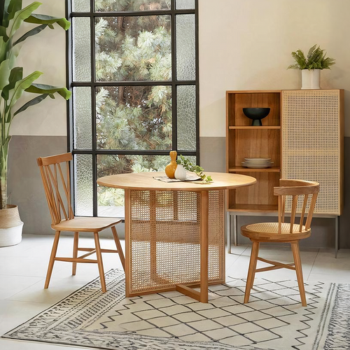 Bruce Rattan Dining Table, Light Oak, Round - 12 seater dining table