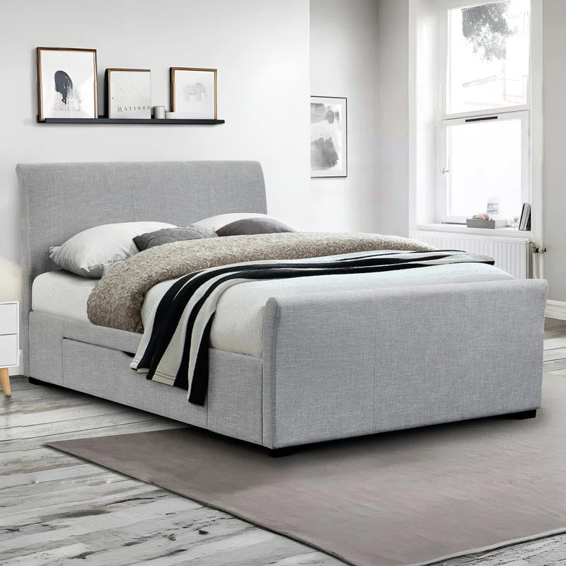Gray upholstered bed Iconic abode