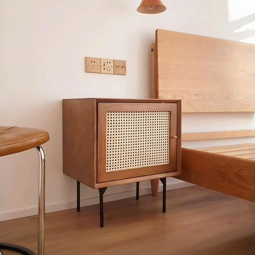 Cane Bedside Table, Natural Rattan & Wood-Weilai Concept-Weilai Concept
