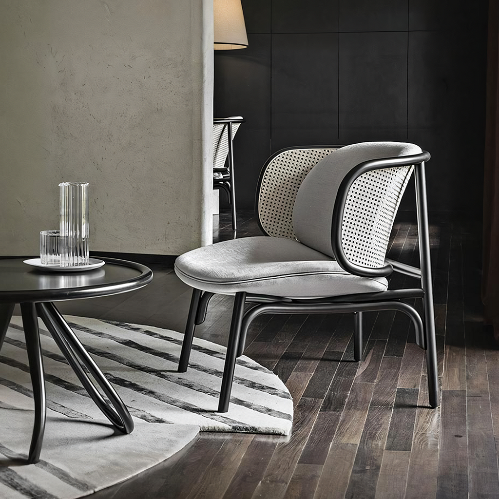 Cane Rattan Armchair, Grey Linen-Weilai Concept-Weilai Concept