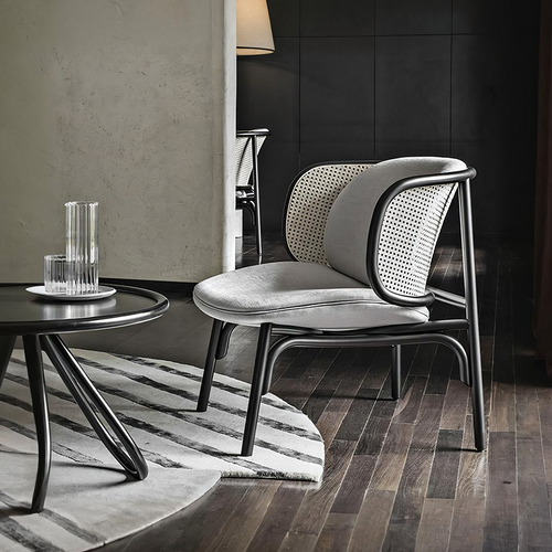 Cane Rattan Armchair, Grey Linen-Weilai Concept-Weilai Concept