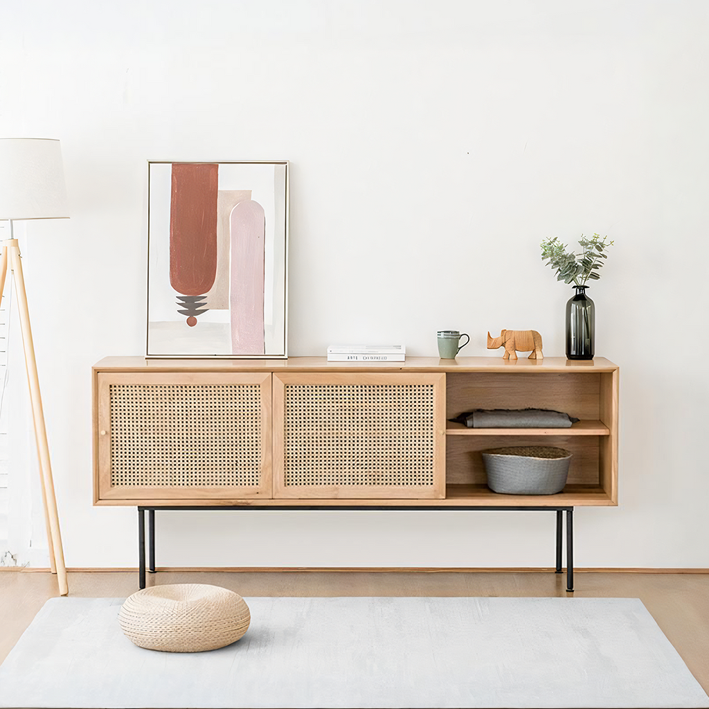 Cement Sideboard / TV Stand, Light Oak - mid century style sideboard