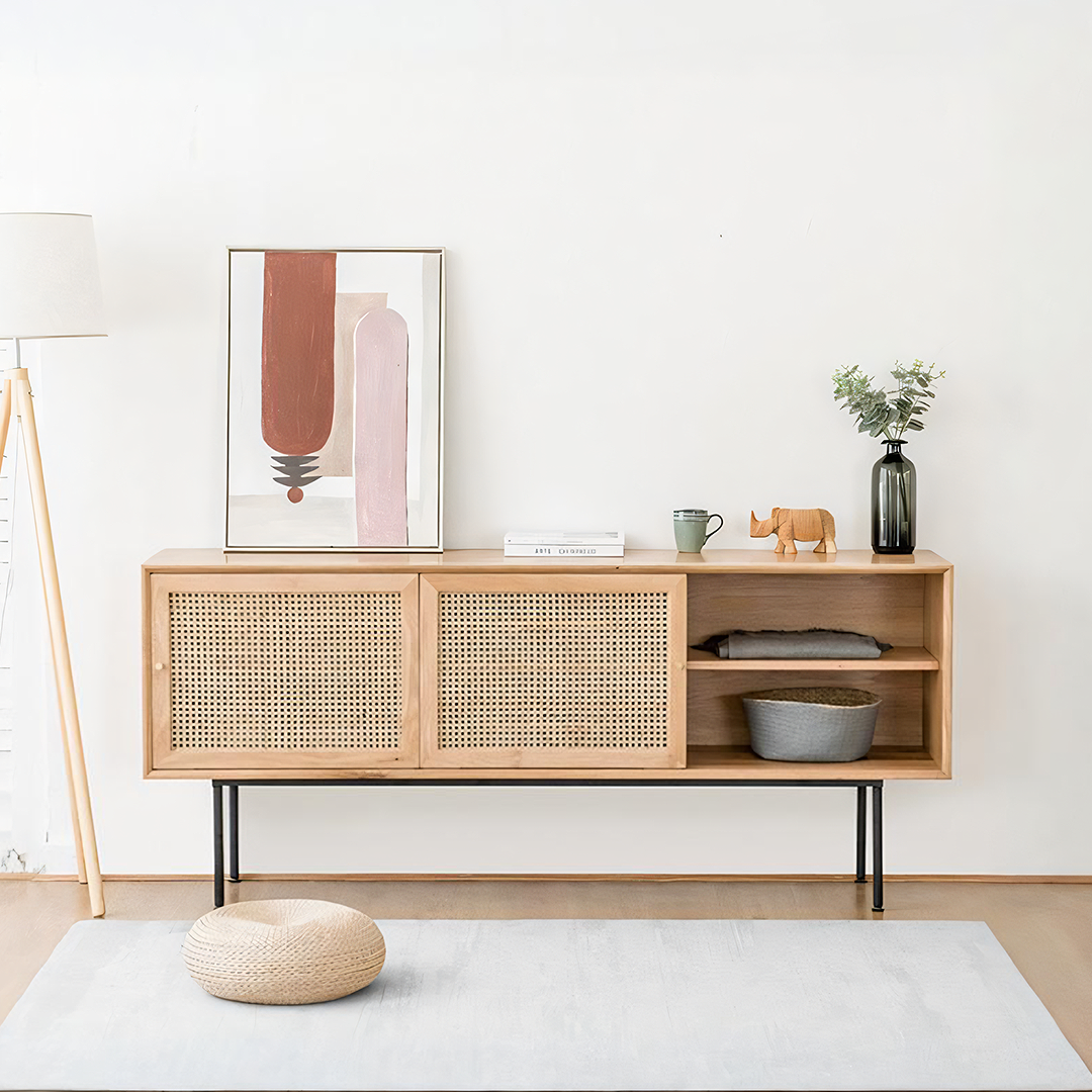 Cement Sideboard / TV Stand, Light Oak - mid century style sideboard