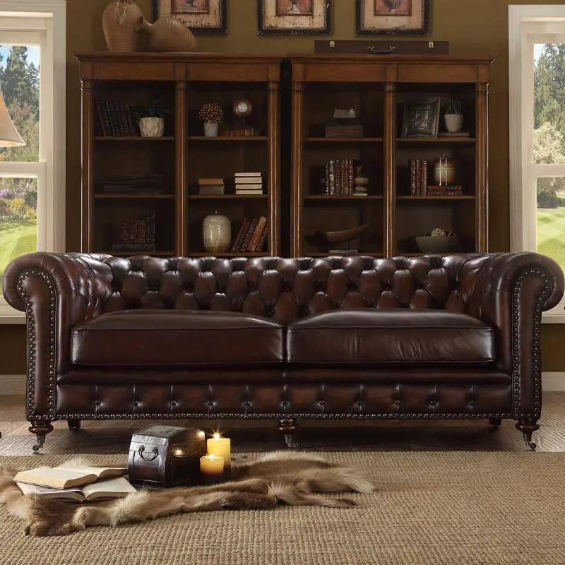 ClassicCharm Two Seater Sofa, Dark Brown Iconic abode.co.uk
