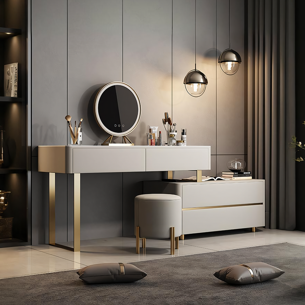 Davidson Dressing Table With LED Mirror, Extendable, Corner Dressing Table-Weilai Concept-Weilai Concept