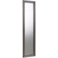 Tall, narrow mirror with decorative silver frame on a white background Iconic abode