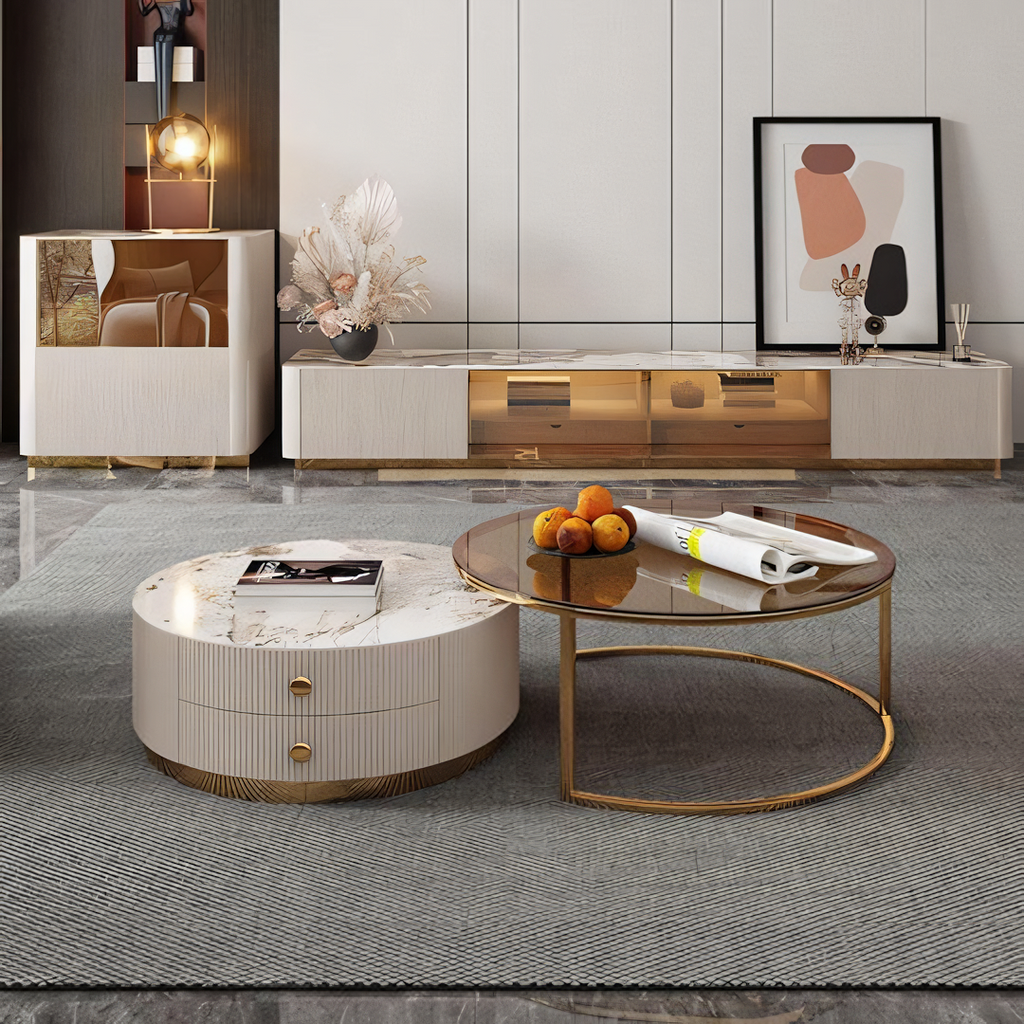 Detail view of Eden II Living Room Coffee Table Set, TV Stand with upcycled sideboard