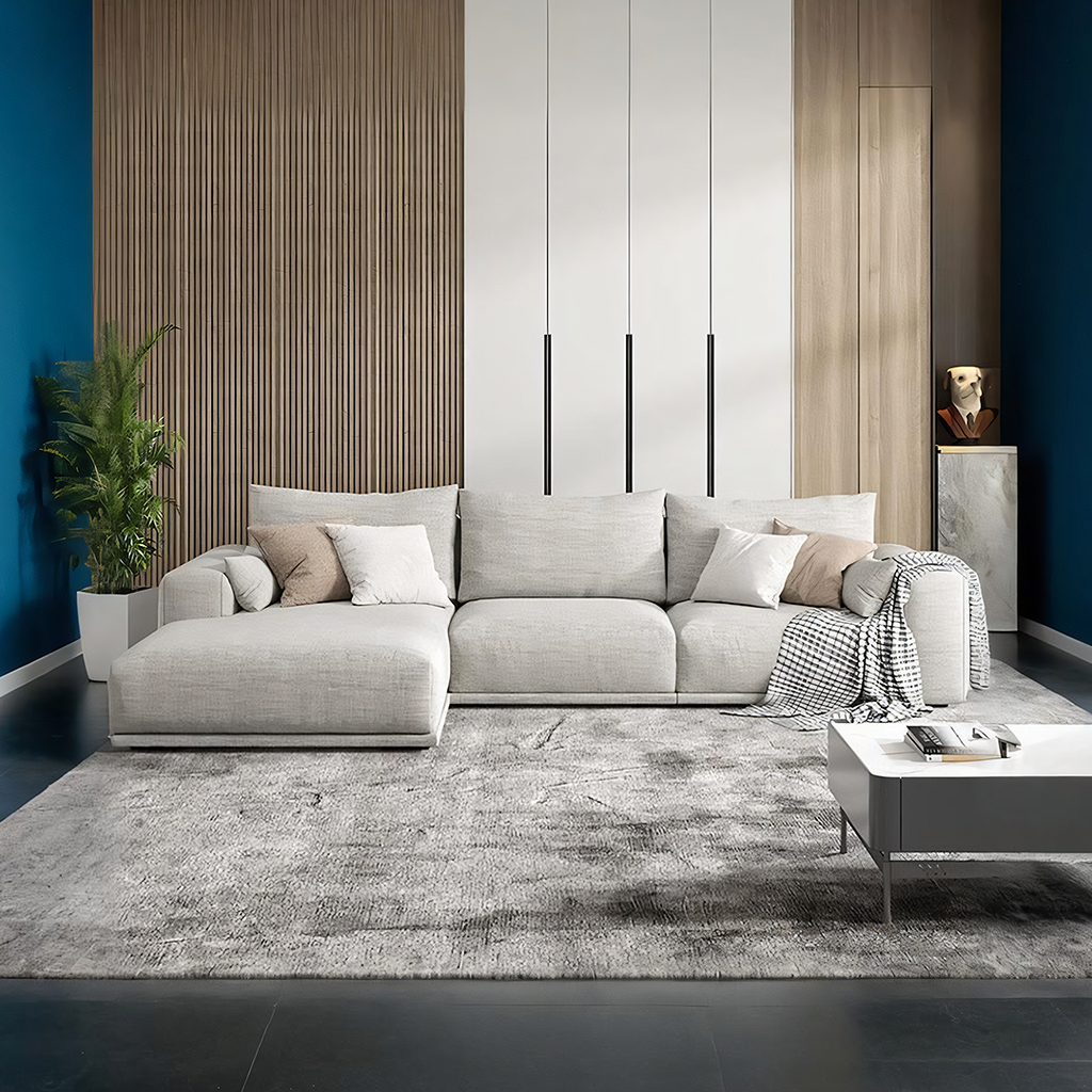 Frances Three Seater Corner, Four Seater Corner Sofa, Cotton Linen in a lifestyle setting with corner sofa deals