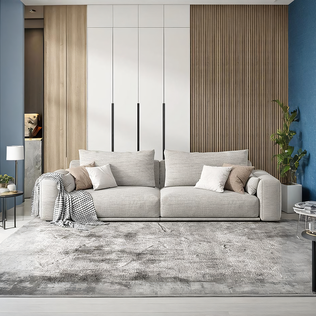 Frances Two Seater Sofa, Cotton Linen in a lifestyle setting with designer corner sofa