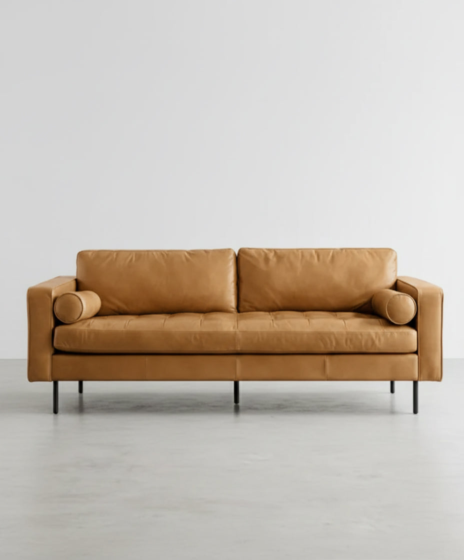 Detail view of Porto Two Seater Sofa, Real Leather with pink corner sofa