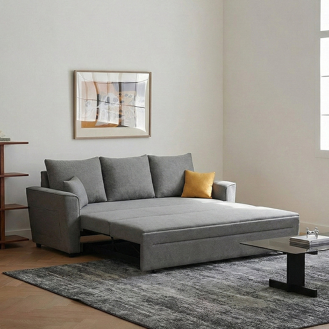 Gertrude Sofa Bed Single Seater, Two Seater, Linen, side view of sofa bed corner sofa