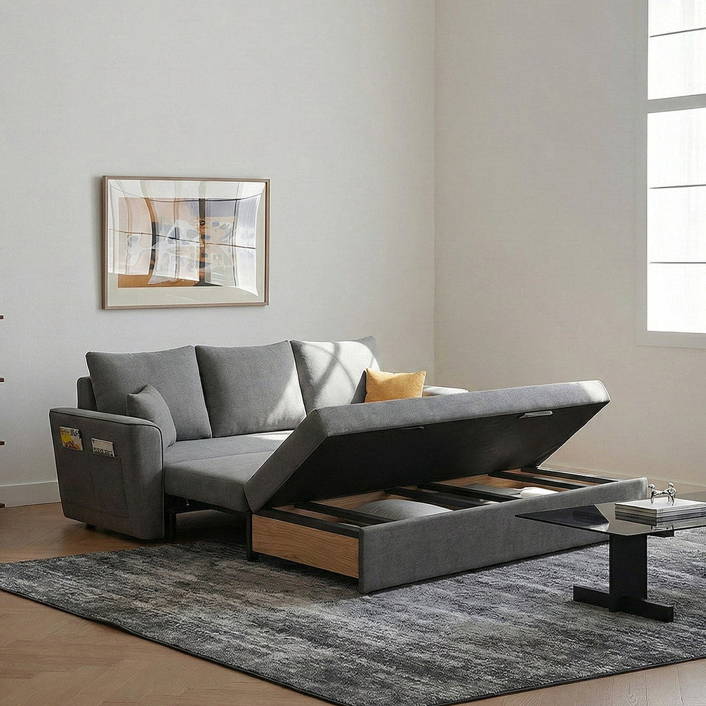 Gertrude Sofa Bed Single Seater, Two Seater, Linen in a lifestyle setting with sofa bed in grey