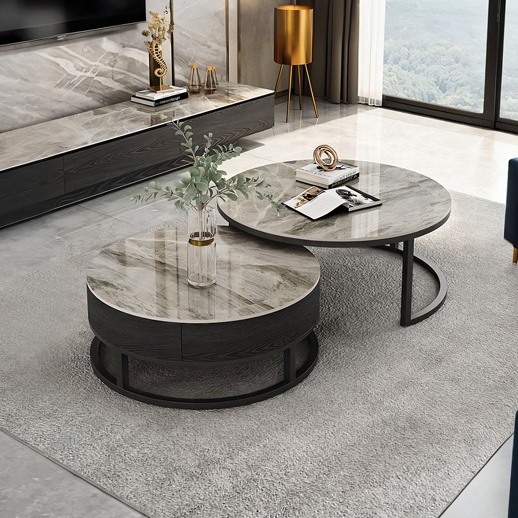 Gibs Nesting Coffee Table With TV Stand Set, Sintered Stone-Weilai Concept-Grey-45cm+60cm-NO TV Stand-Weilai Concept