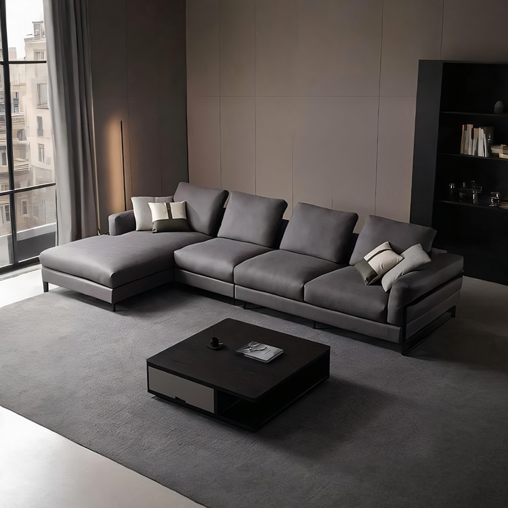 Grey Four Seater Corner Sofa, Leathaire, Multiple Color, side view of small corner sofa