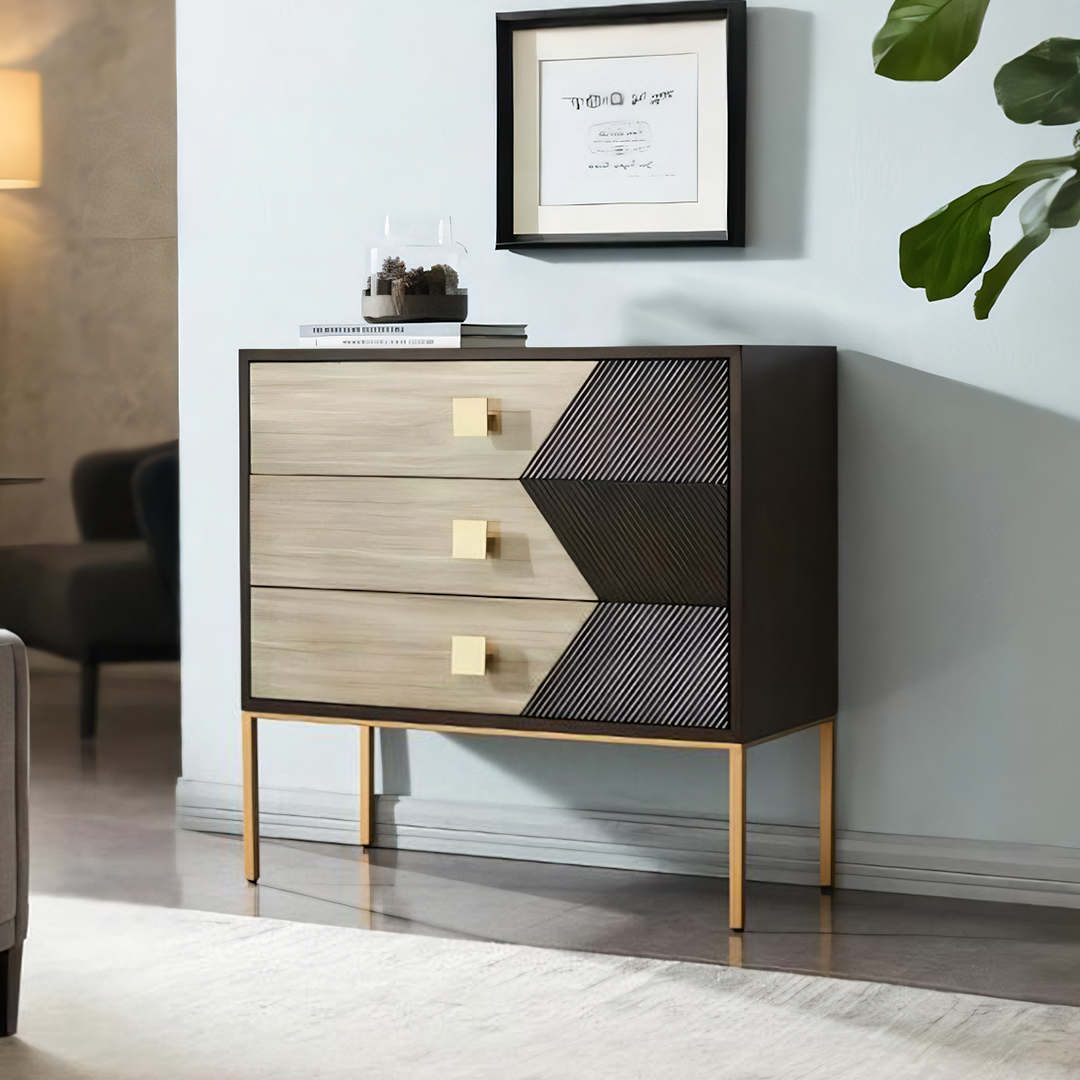 Storage Sideboard, Oak & Gold - long sideboard