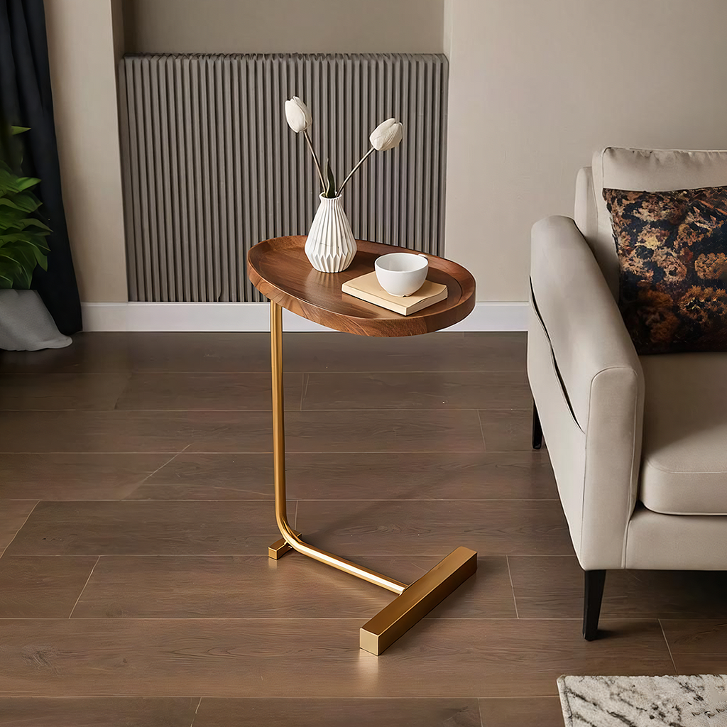 Isabeau Side Table, Wood, side view of large sofa beds