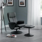 Lugano Recliner & Stool With Covered Base - Black