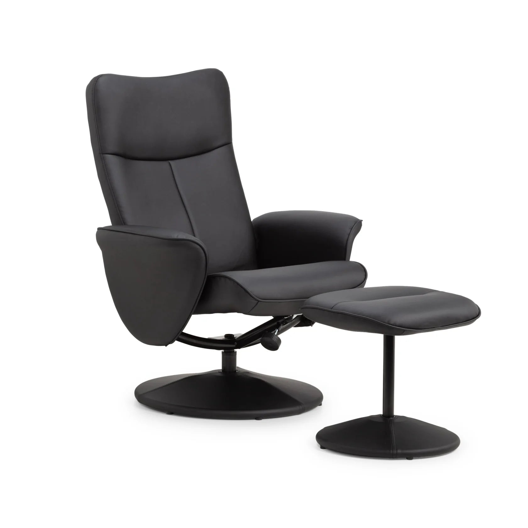 Lugano Recliner & Stool With Covered Base - Black