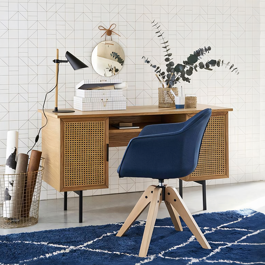 Lindy Rattan Office Desk, Oak - desk accessories for the office