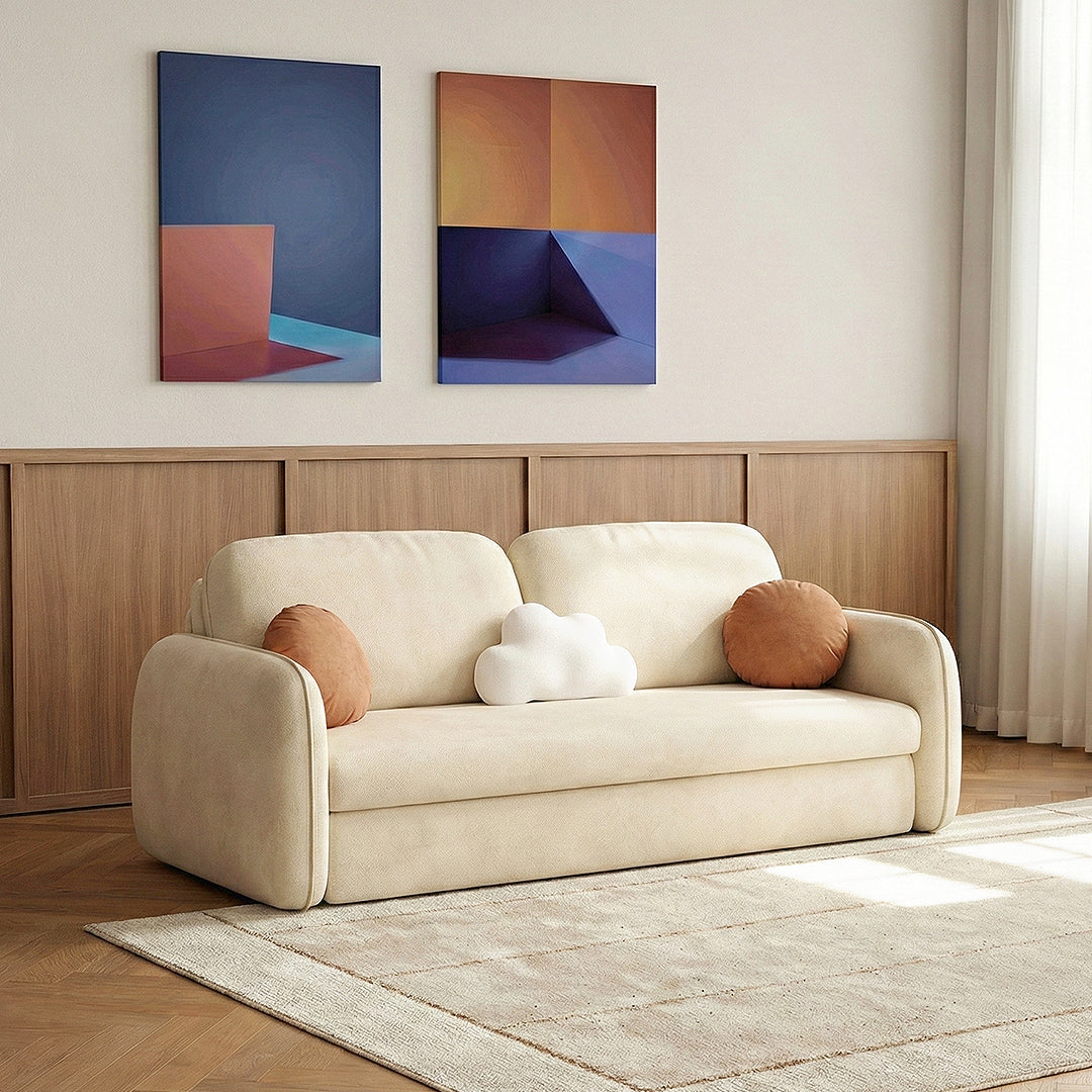 Lunana Two Seater Sofa Bed With Drawer, side view of sofa bed leather