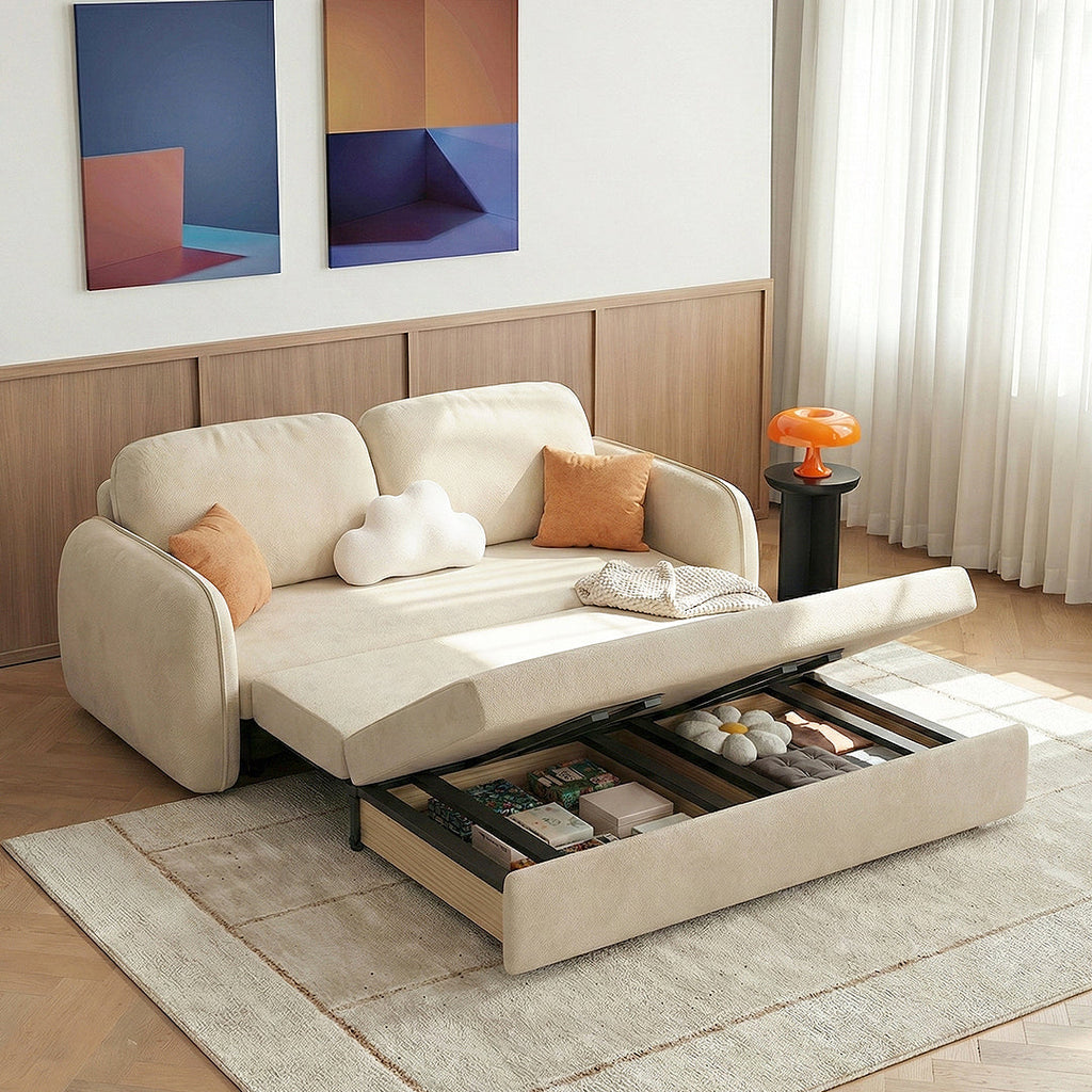 Lunana Two Seater Sofa Bed With Drawer in a lifestyle setting with sofa bed with mattress