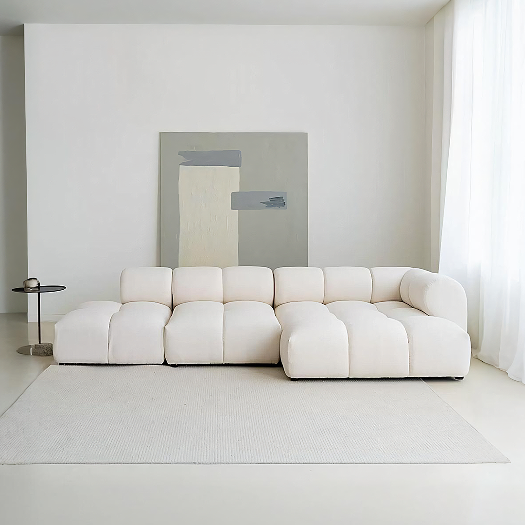 Detail view of Lysander Velvet Module Three Seater, Four Seater, Five Seater Sofa, Corner Sofa, White with corner sofas with storage