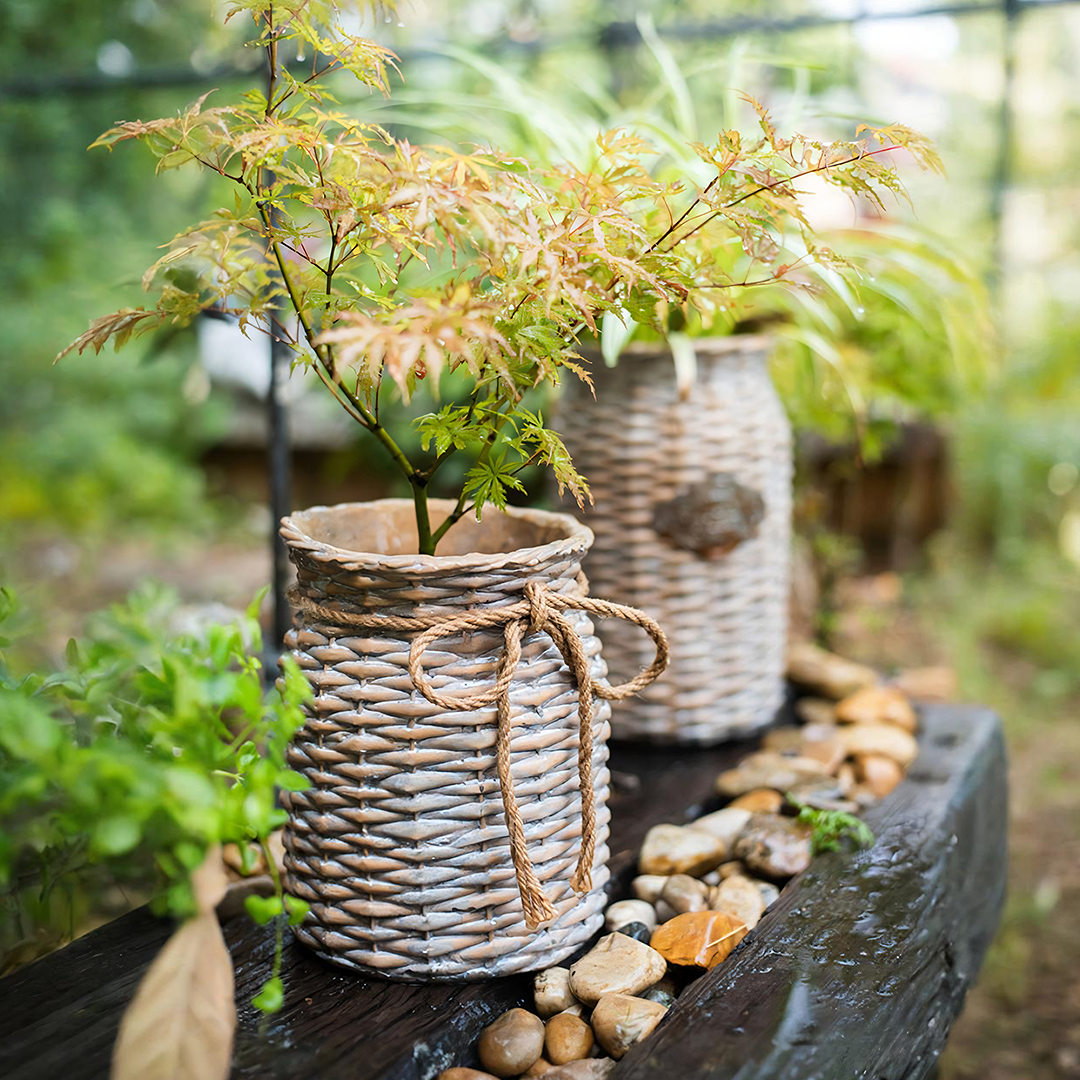 MI37 A Set Of Two Rattan Outdoor Plant Stands-Weilai Concept-Weilai Concept