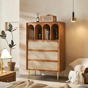 Maasai Tall Sideboard, Rattan & Solid Wood Cabinet - sideboards and tv stands