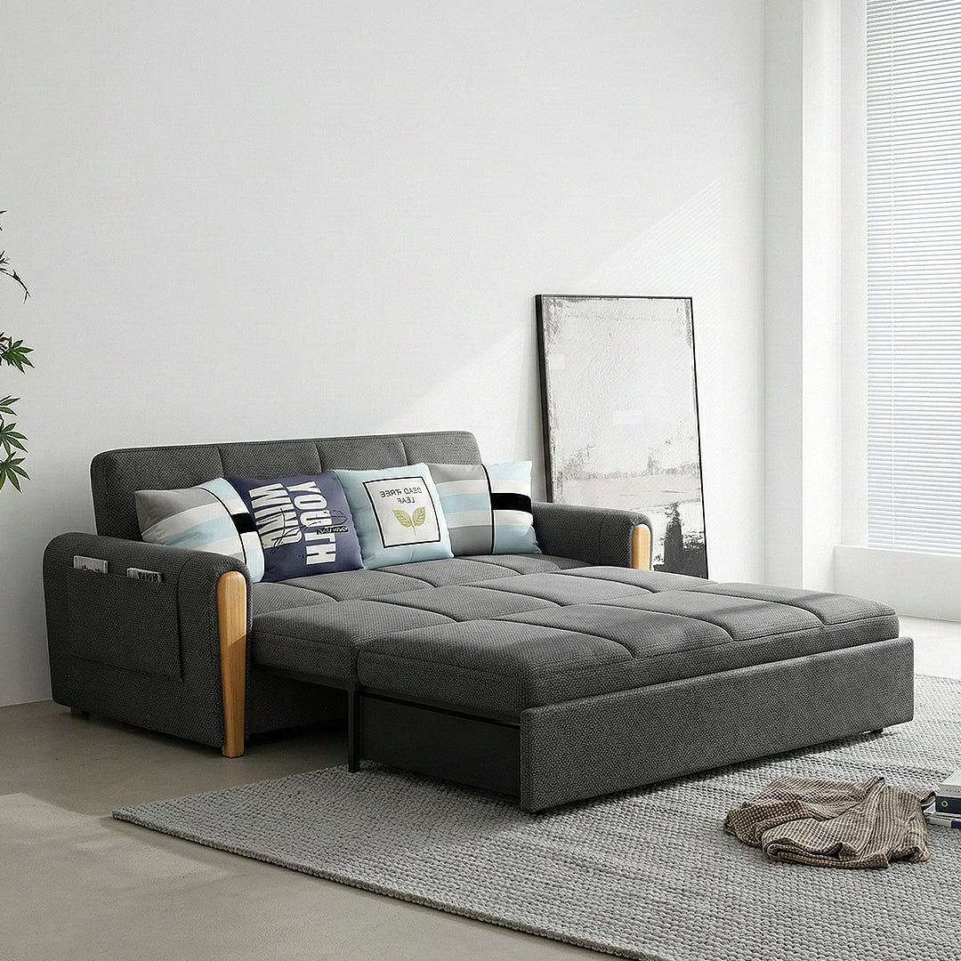 Mavis Two Seater Sofa Bed, Dark Grey, side view of double bed sofa bed