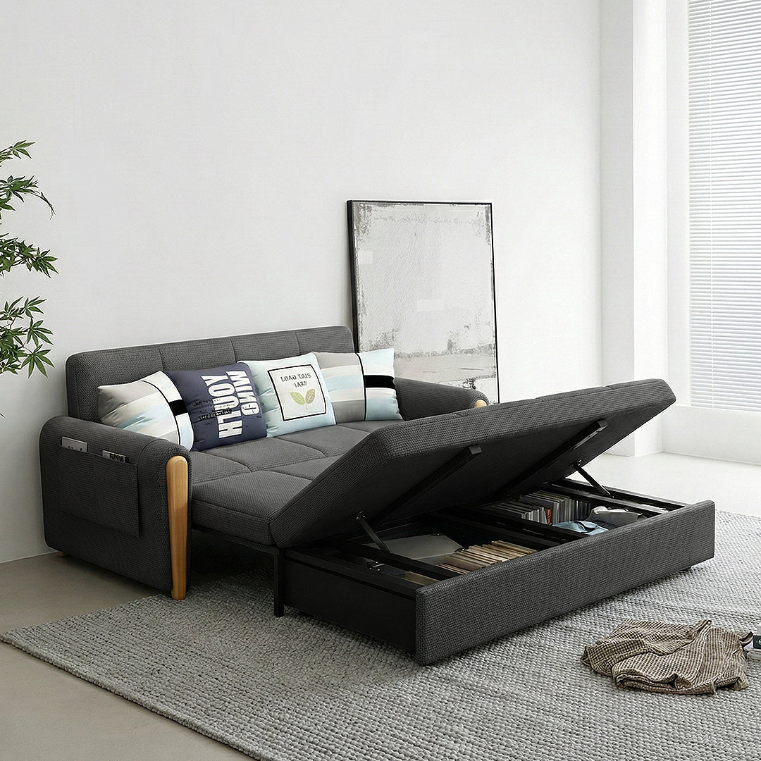 Detail view of Mavis Two Seater Sofa Bed, Dark Grey with double sofa beds