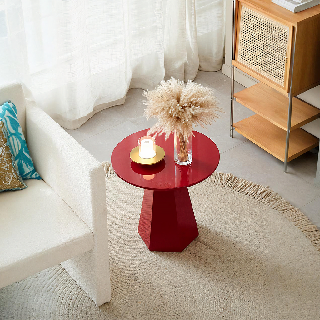 Melpomene Round Side Table, Red-Weilai Concept-Weilai Concept